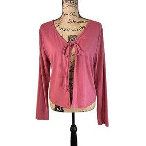 YMI Dusty Rose Long Sleeve Tie Front Top